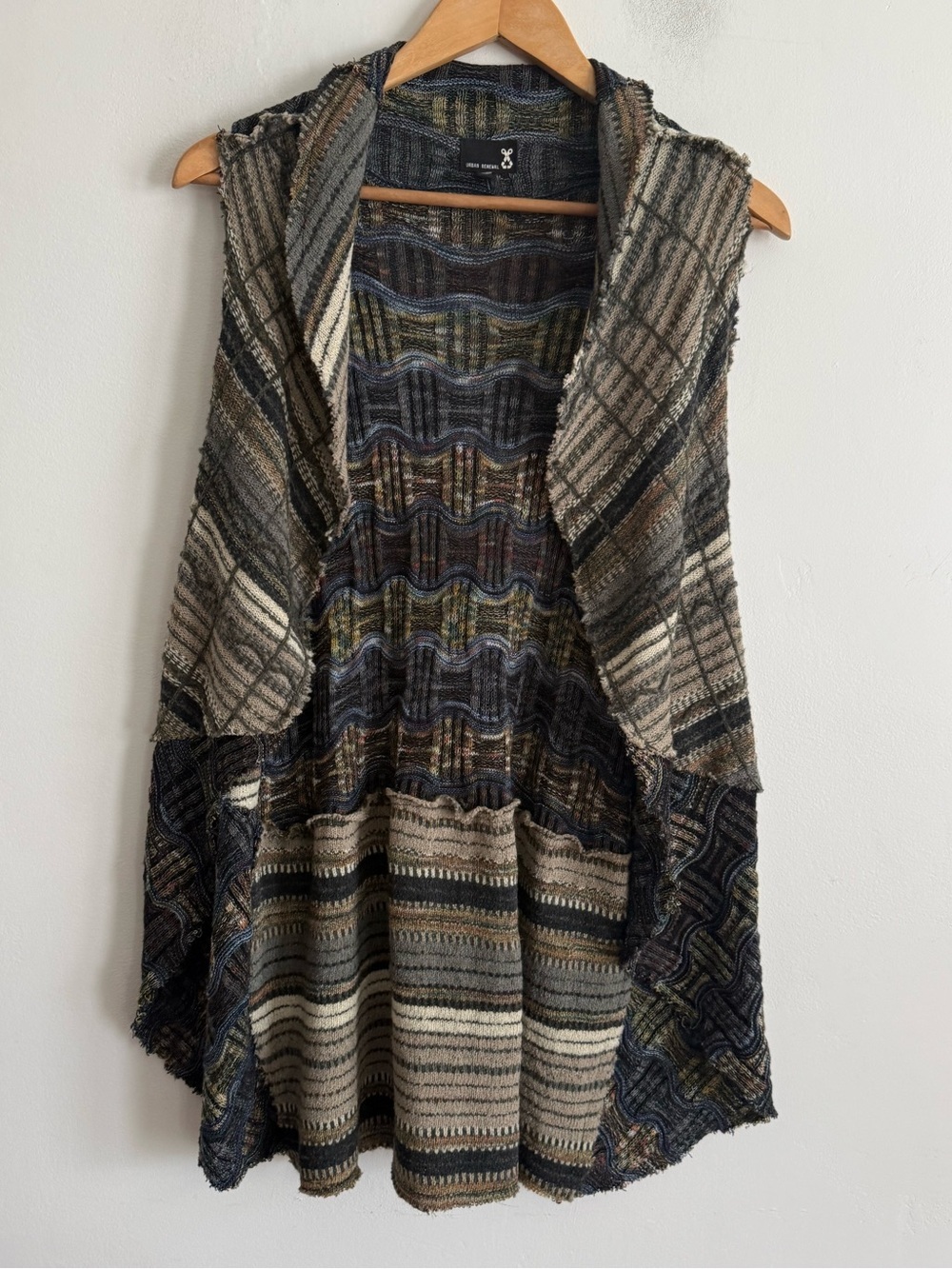 Urban Renewal Reclaimed Vintage Open Front Draped Vest Cardigan Boho Patchwork